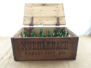 Vtg Muehlebach Brewery Kansas City Mo Wood Beer Case Crate 11 Green Mulo Bottles