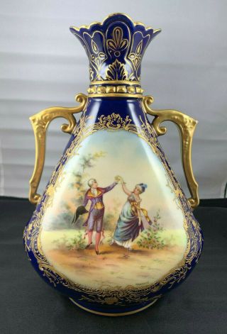Antique Royal Rudolstadt German Porcelain Hand Painted,  Artist Signed Vase.