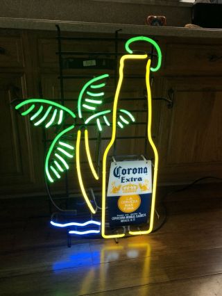Rare Extra Large 34”x18” Corona Palm Tree Neon Beer Sign