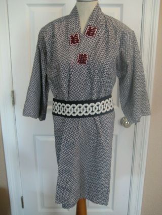 Vintage Japanese Mens Handmade Traditional Kimono Jacket Robe One Size Fits Most