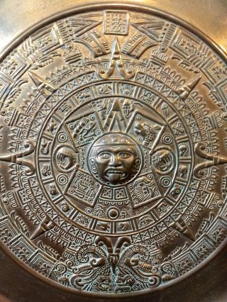 Vintage 12 " Mexican Aztec Embossed Copper Wall Calendar Plaque Plate High Detail
