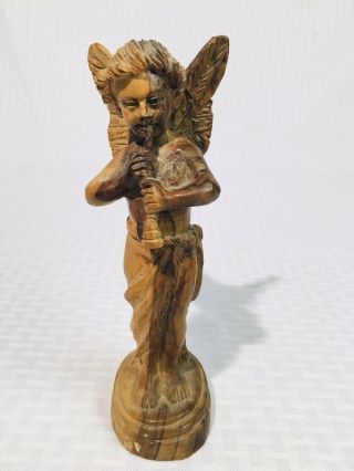 Vintage Angel Hand Carved Of Olive Wood Statue Figure Sculpture Christmas