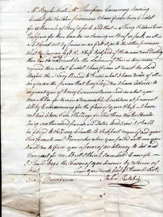 1783,  HMS Providence,  British Troop Transport,  Capt.  Ritchie signed letter 3