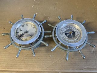 Vintage Chelsea Ship’s Bell Clock And Holosteric Barometer Set