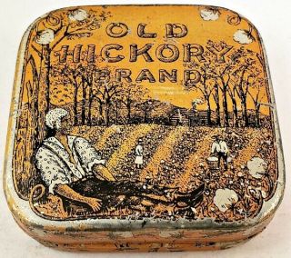 C1930 Black Americana Old Hickory Brand Typewriter Ribbon Tin Men Picking Cotton