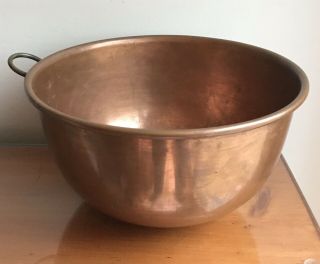 Large Vintage Copper Mixing Bowl 5 3/4 " By 10 1/2 " Rolled Rim,  Gripper Ring