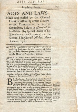 Revolutionary War Connecticut Acts & Laws October 1782 Rare Colonial Imprint