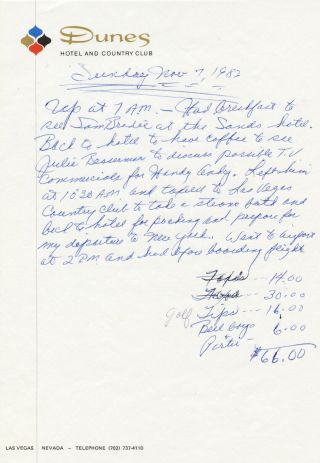 11 - 7 - 1982 Joe Dimaggio Vintage Handwritten Diary Page Steiner