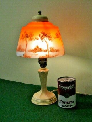 Vintage Boudoir Lamp With Reverse Painted Shade