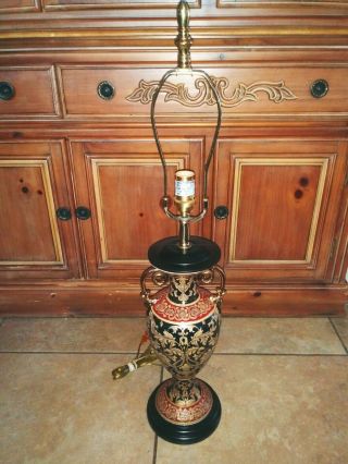 Oriental Accent Bombay Porcelain Vase Lamp Black Red Gold W/ Shade