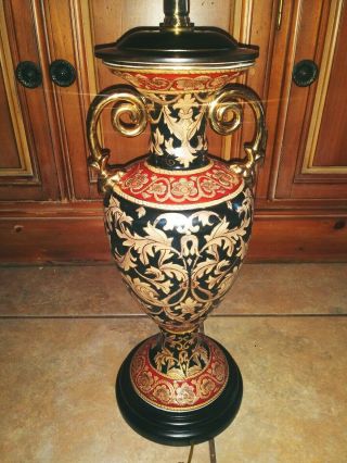 Oriental Accent Bombay Porcelain vase Lamp Black Red Gold W/ Shade 3