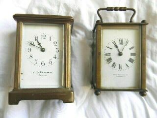 Vintage Miniature French Brass Carriage Shelf Clock Key Wind & Parts Clock