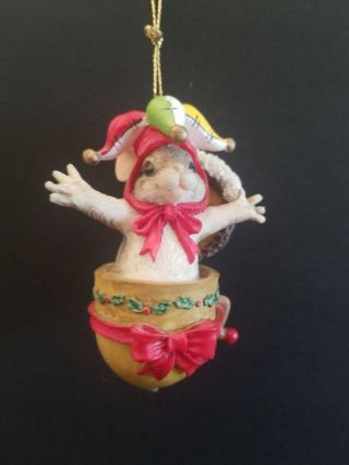 Charming Tails Christmas Ornament 1997 Jack In The Box Mouse Jester
