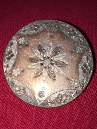Huge 18th Century Antique Colonial Engraved Copper Button With Gilt