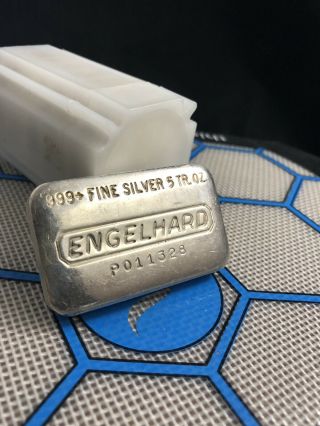 Vintage Engelhard 5 troy oz.  999 Silver Hand Poured Loaf Bar Ingot P011328 Rare 3