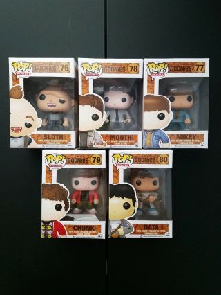 Funko Pop The Goonies Complete Set Of 5 Vaulted Sloth,  Data,  Mouth W/ Protectors