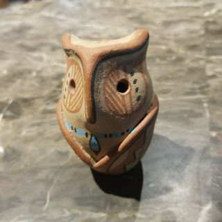 Native American Signed Tosa Jemez Pottery Owl Clay Blue Pueblo