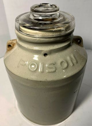 Early 1900s Bowker ' s PYROX POISON STONEWARE Jar - Advertising Crock - Antique - 3