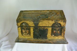 Vintage Folk Art Hand - Carved Wooden Box W/ Latch