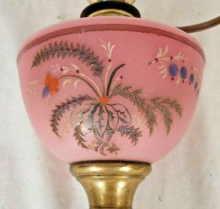 Antique Victorian Figural Oil Lamp - Hand Painted Pink Glass Font