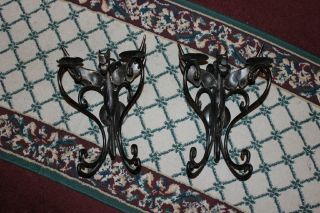 Gargoyle Winged Griffin Wall Mount Sconce Candle Holder Pair Steel Metal