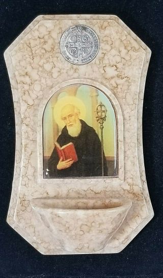 St.  Benedict Of Nursia Patron Saint Of Europe Holy Water Font Italy Christianity