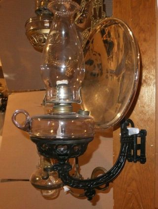 1870 - 1890 B&h Bradley And Hubbard Cast Iron Wall Mount Finger Oil Lamp