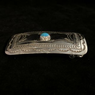 Vintage Navajo Sterling Silver And Turquoise Belt Buckle.  925/ Unsigned 3