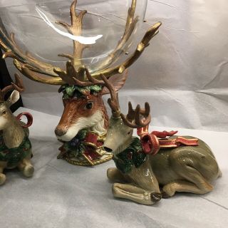 Pair Fitz And Floyd Holiday Leaves Deer Candle Holders Reindeer Vintage F&f Set