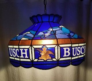 Vintage Busch Beer Hanging Lamp Pool Table Light Advertising Stain Glass Look