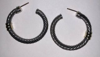Vintage David Yurman 14k Gold & Sterling Silver Cable Hoop Earrings