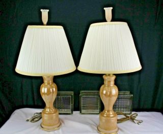 Pair Aladdin Vintage Glass Alacite Deco Table/bedside Lamp Golden Luster