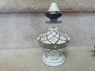 Vintage Handpainted Enamel Czech Bohemian Glass Perfume Bottle - Gorgeous 6.  5 "