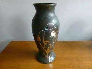 Large Arts & Crafts Silver Crest Sterling And Bronze Vase With Poppies - Marked
