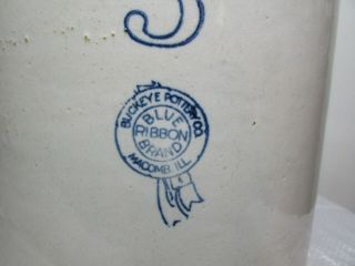 Antique 3 Gallon Blue Ribbon Stoneware Crock Buckeye Pottery Macomb,  Illinois 3