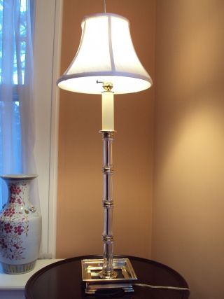 Chapman Bamboo Column Brass & Blown Glass 37 " Lamp W Shade / Designed In 1984