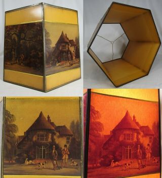 Fox Hunting Scene Lamp Shade Antique Vintage Hounds Large Hexagon Translucent