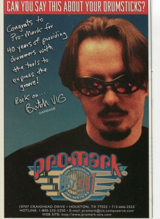 1997 Small Print Ad Of Pro - Mark Drumsticks W Butch Vig Of Garbage
