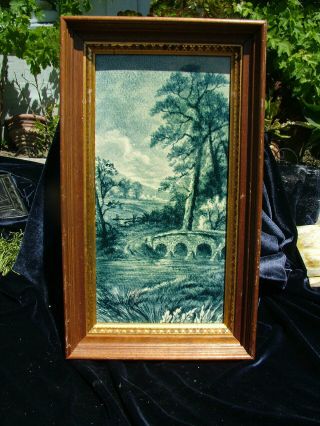 Antique 19thc.  Craven Dunnil Framed Hand Painted English Countryside Tile