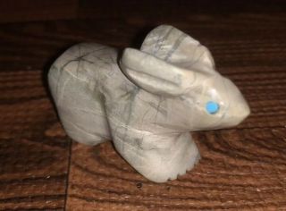 Zuni Carved Picasso Marble Rabbit Fetish Signed By Kevin Quam - Native American