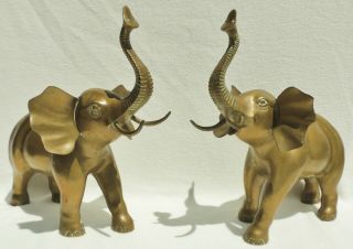 Large Pair Vintage 15 " Solid Brass Figural Elephant Figurine Sculpture Statues