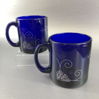 Vintage Cobalt Blue Glass Coffee Mugs Usa Cups Lace