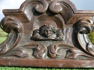 19thc Gothic Wooden Oak Carved Pediment Medieval Male Figure At Window