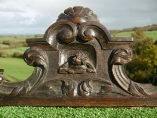 19thc Gothic Wooden Oak Carved Pediment Medieval Male At Window