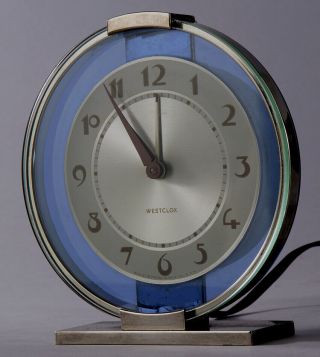 Vintage Art Deco Machine Age Cobalt Blue Glass Westclox Andover Electric Clock