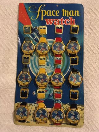 Vintage Tin Toy Space Man Watches On Dispay Card -
