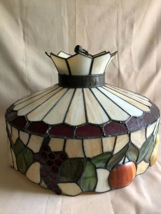 Tiffany Glass Style Swag/ceiling Lamp With Hardware And Raised Fruit Motives