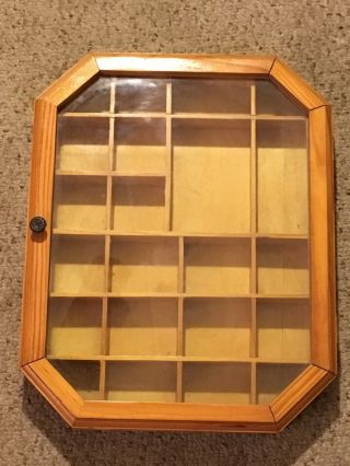 Small Curio Cabinet Hinged Glass Door Light Wood Color 11 " X 15 " X 2 "