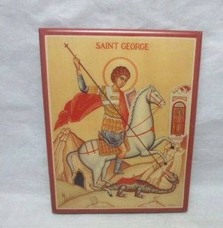 Saint George The Dragon Slayer Icon Wall Plaque Print On Wood