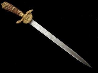 German Hunting Dagger Short Sword Lovely Gilded Fittings Stag Horn Hilt Dated 26